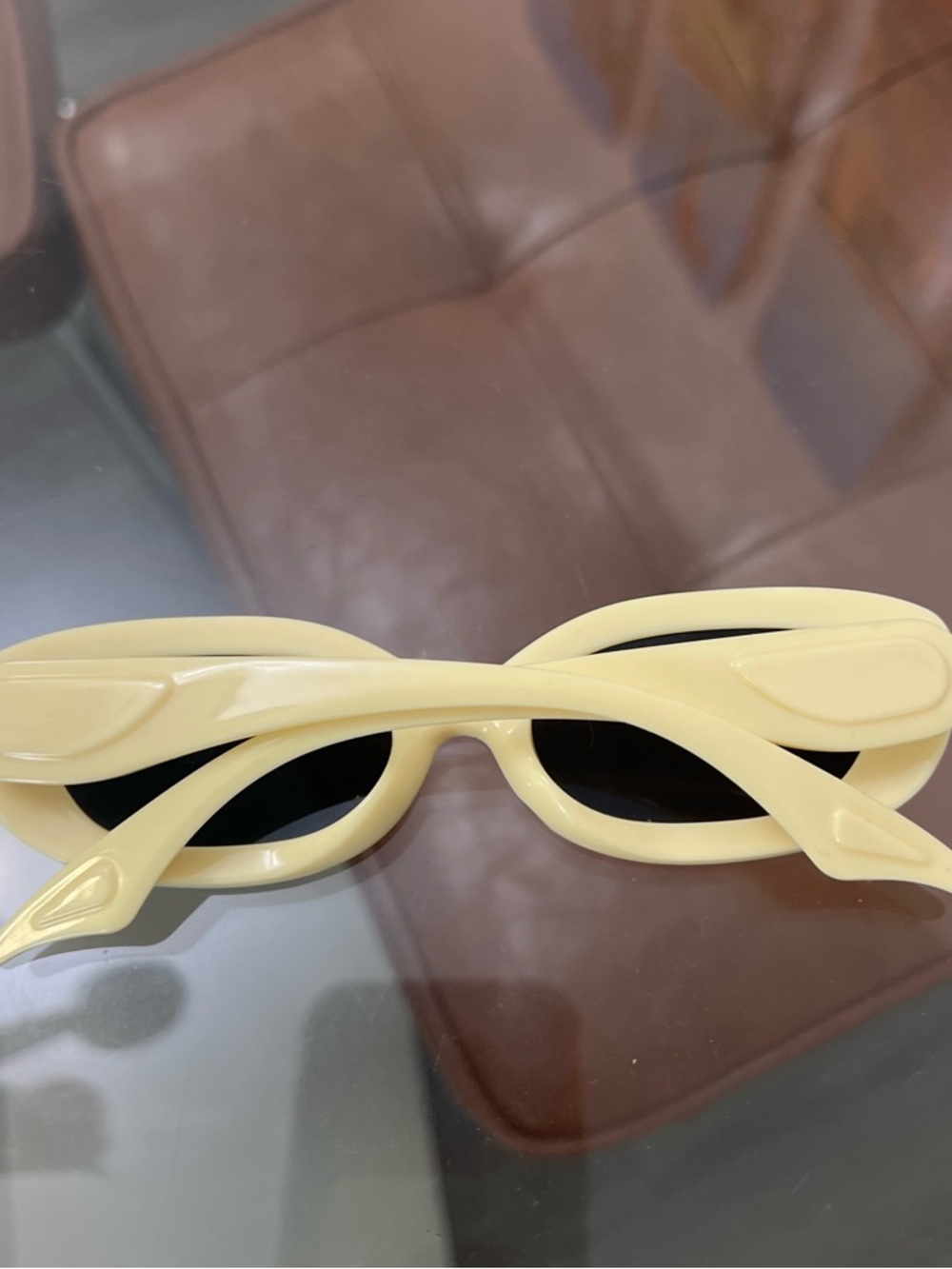 Cream Oval Retro Sunglasses - Black Lenses - Picture 2 of 3